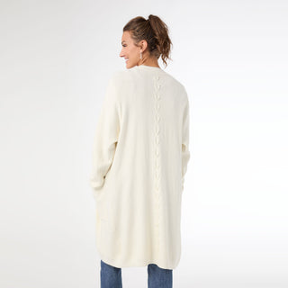 Ciana Lattice Back Cardigan with Pockets - Winter White