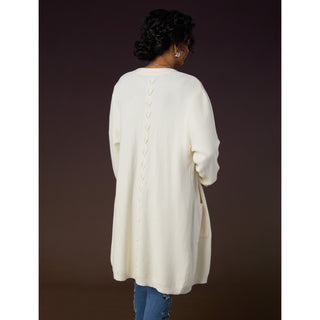 Ciana Lattice Back Cardigan with Pockets - Winter White