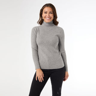 Kamryn Funnel Neck Rib Knit Top - Light Heather Grey