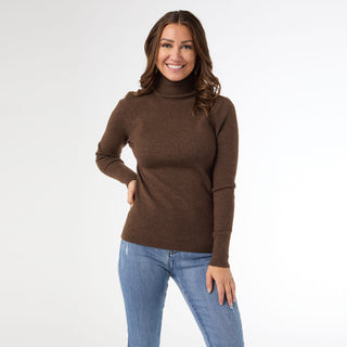 Kamryn Funnel Neck Rib Knit Top - Chocolate