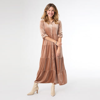 Romance Imagined Velour Dress - Apricot Buff