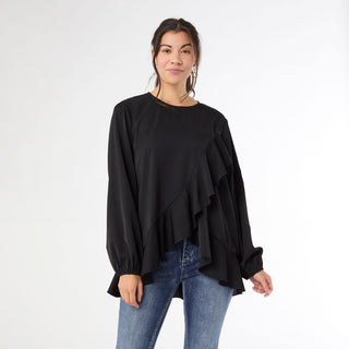 Taleah Long Sleeve Ruffle Blouse - Black