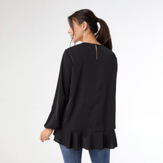 Taleah Long Sleeve Ruffle Blouse - Black