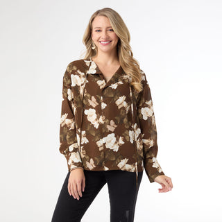 Denisa Sheer Floral Print V-Neck Woven Top - Floral Print