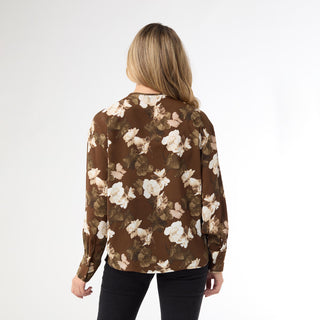 Denisa Sheer Floral Print V-Neck Woven Top - Floral Print