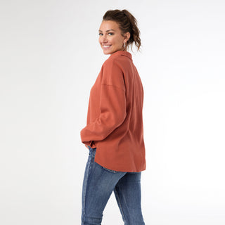 Michela Long Sleeve V-Neck Top - Rust