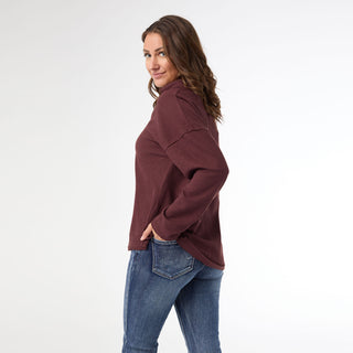 Michela Long Sleeve V-Neck Top - Raisin