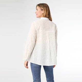 Nadina Button Front Blouse with Textured Detail - Ivory