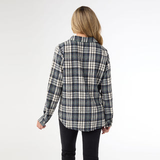 Becca Flannel Shirt with Distressing - Ivory/Black/Purple