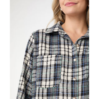 Becca Flannel Shirt with Distressing - Ivory/Black/Purple