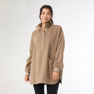 Lindi Loose Fitting Quarter Snap Front Top with Pockets - Mushroom