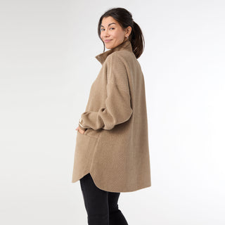 Lindi Loose Fitting Quarter Snap Front Top with Pockets - Mushroom