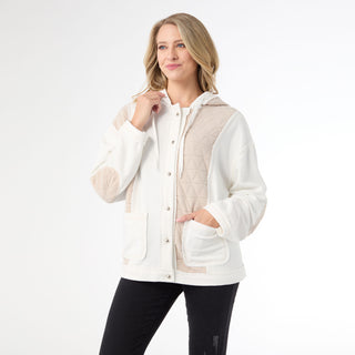 Tatyana Pieced Quilted Hooded Sweatshirt - Ivory/Beige