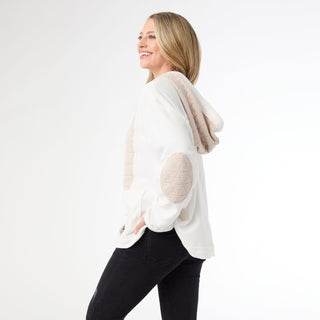 Tatyana Pieced Quilted Hooded Sweatshirt - Ivory/Beige