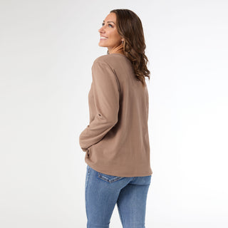 Maylee Soft Brushed V-Neck Top - Mushroom