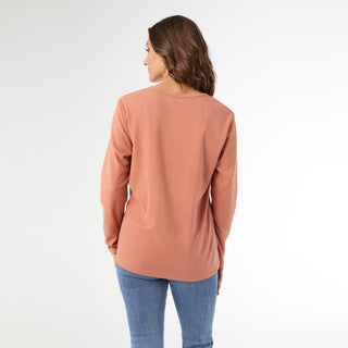 Maylee Soft Brushed V-Neck Top - Dusty Apricot