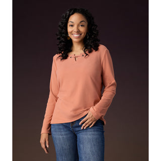 Maylee Soft Brushed V-Neck Top - Dusty Apricot