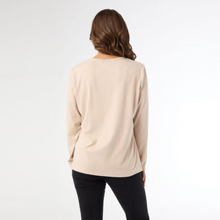 Maylee Soft Brushed V-Neck Top - Sand