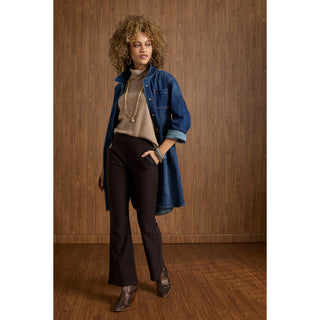 Ariana Turtleneck Top with Scalloped Trim - Chocolate
