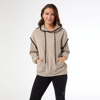 Josie Contrast Trim Hooded Sweatshirt - Beige