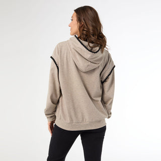 Josie Contrast Trim Hooded Sweatshirt - Beige