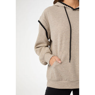 Josie Contrast Trim Hooded Sweatshirt - Beige