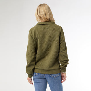 Phoenix Quilted Button Mock Neck Top - Olive