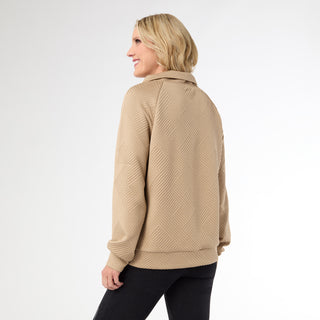 Phoenix Quilted Button Mock Neck Top - Taupe