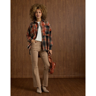 Lizzi Raw Trim Pieced Flannel Top - Rust/Charcoal