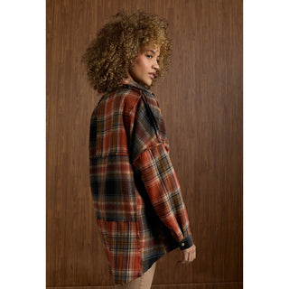 Lizzi Raw Trim Pieced Flannel Top - Rust/Charcoal