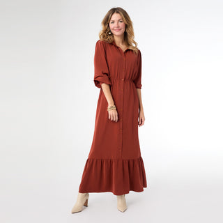 Bixby Long Sleeve Tiered Maxi Dress - Rust