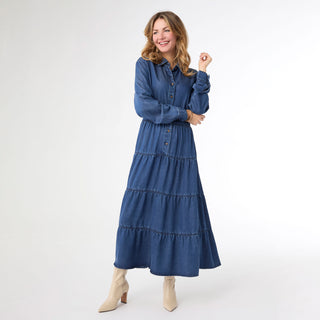 Judith Long Sleeve Tiered Maxi Dress - Denim