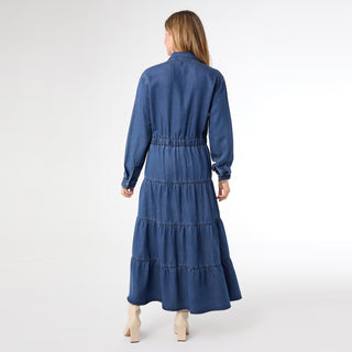 Judith Long Sleeve Tiered Maxi Dress - Denim
