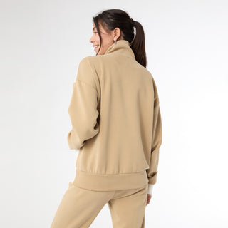 Hilarie Two-Tone Zip Front Sweatshirt - Camel/Ivory