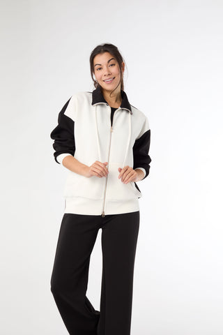 Hilarie Two-Tone Zip Front Sweatshirt - Black/Ivory