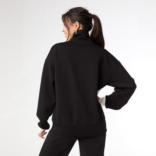 Hilarie Two-Tone Zip Front Sweatshirt - Black/Ivory