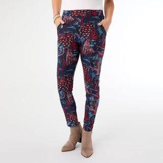 Printed Jasmine Zip Pocket Legging - Merlot/Navy