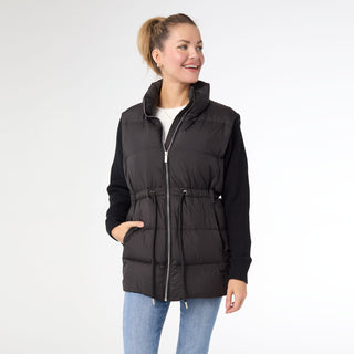 Claire Down Puffer Jacket with Knit Sleeve - Black