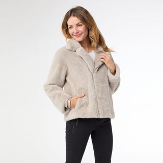 Josephine Faux Fur Moto Jacket - Grey