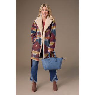 Ruby Belted Aztek Print Shacket - Rust/Denim