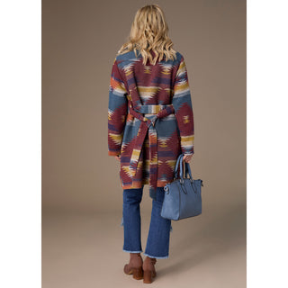 Ruby Belted Aztek Print Shacket - Rust/Denim