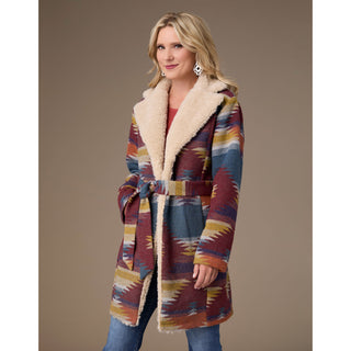 Ruby Belted Aztek Print Shacket - Rust/Denim