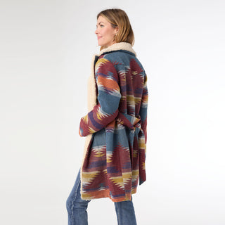 Ruby Belted Aztek Print Shacket - Rust/Denim