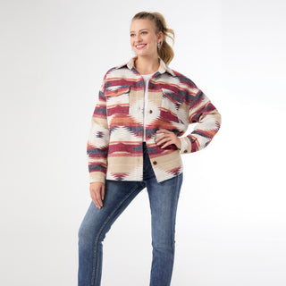 Klara Aztek Print Shacket - Merlot/Navy/Cream