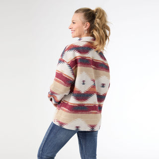 Klara Aztek Print Shacket - Merlot/Navy/Cream