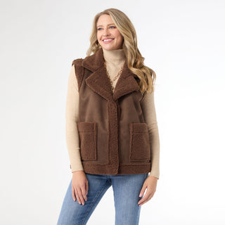 Brittni Faux Suede Sherpa Lined Vest - Chocolate