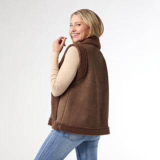 Brittni Faux Suede Sherpa Lined Vest - Chocolate