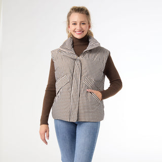 Talen Printed Down Filled Vest - Brown/Ivory