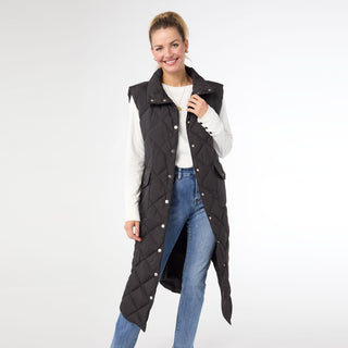 Shea Long Down Filled Quilted Vest - Black