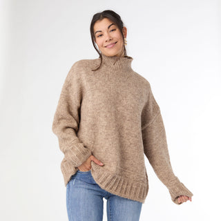 Joyce Marled Long Sleeve Mock Neck Sweater - Mushroom
